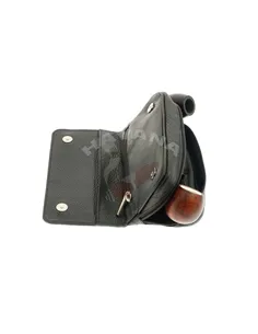 Сумка P&A для 2 трубок и табака, натуральная кожа, черная, подарочная упаковка