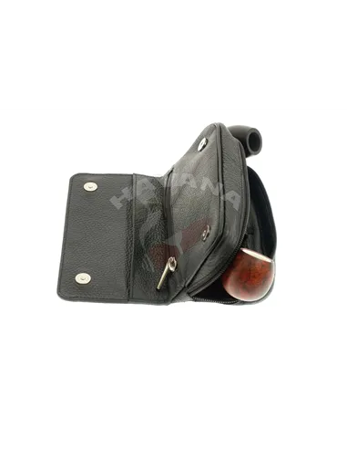 Сумка P&A для 2 трубок и табака, натуральная кожа, черная, подарочная упаковка