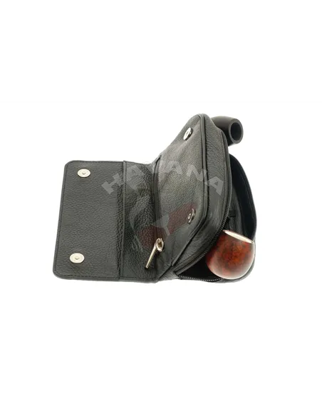 Сумка P&A для 2 трубок и табака, натуральная кожа, черная, подарочная упаковка