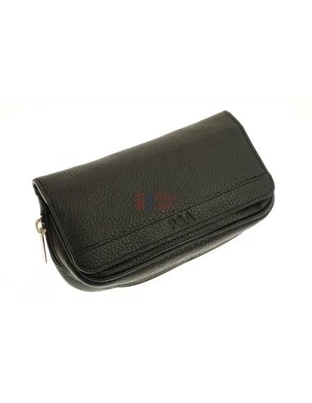 Сумка P&A для 2 трубок и табака, натуральная кожа, черная, подарочная упаковка