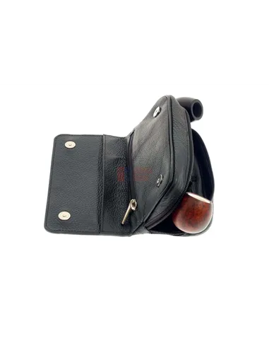 Сумка P&A для 2 трубок и табака, натуральная кожа, черная, подарочная упаковка