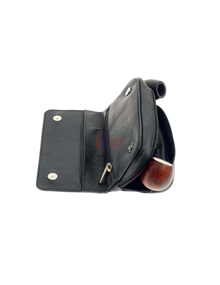Сумка P&A для 2 трубок и табака, натуральная кожа, черная, подарочная упаковка