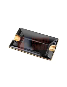 422002A Пепельница для 2-х сигар керамика, черно/золотая