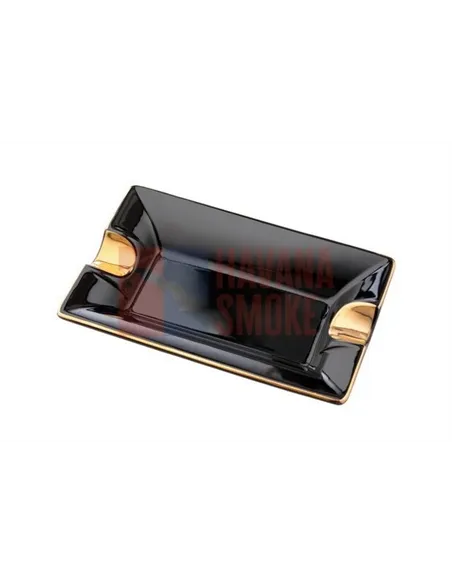 422002A Пепельница для 2-х сигар керамика, черно/золотая