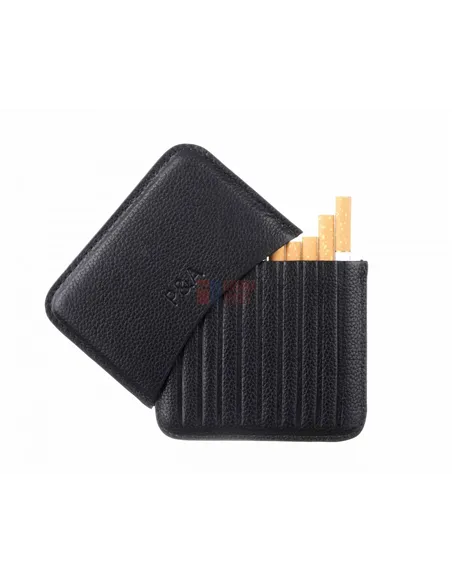 Сигаретница P&A на 10 штук, натуральная кожа, черная