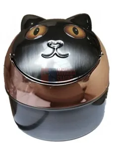 11500 Пепельница металлическая "Кошка" серебристая/оранжевые глаза