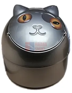 11503 Пепельница металлическая "Кошка" серая никель/оранжевые глаза