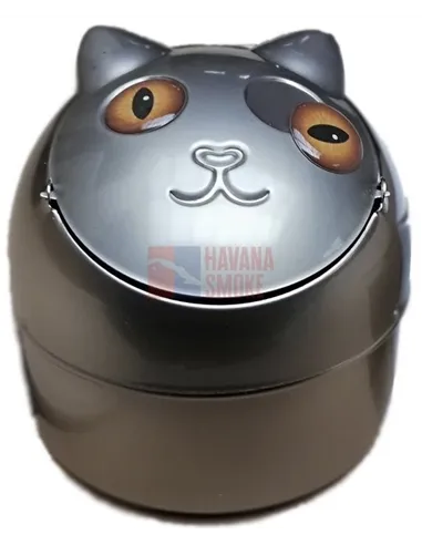 11503 Пепельница металлическая "Кошка" серая никель/оранжевые глаза