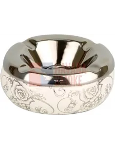 512111 Пепельница настольная керамическая бело-серебристый декор, 12 см