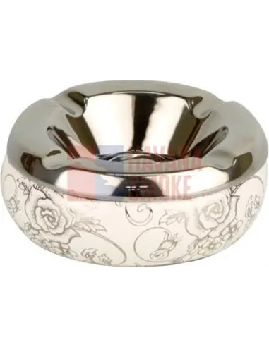 512111 Пепельница настольная керамическая бело-серебристый декор, 12 см