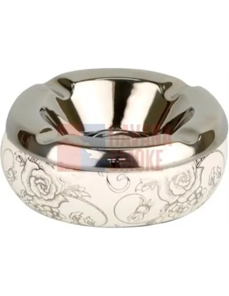 512111 Пепельница настольная керамическая бело-серебристый декор, 12 см