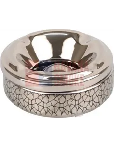 512119 Пепельница настольная керамическая круглая хром/черный декор,12 см, высота 5см