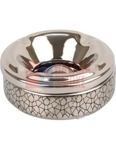 512119 Пепельница настольная керамическая круглая хром/черный декор,12 см, высота 5см