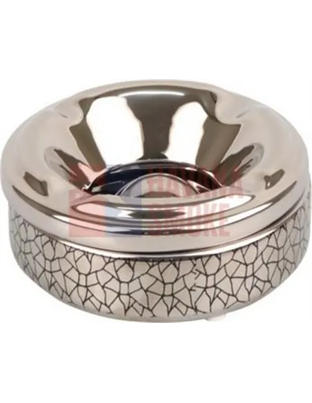 512119 Пепельница настольная керамическая круглая хром/черный декор,12 см, высота 5см