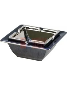 512133 Пепельница настольная керамическая квадратная синий/серебристый декор, 17 см