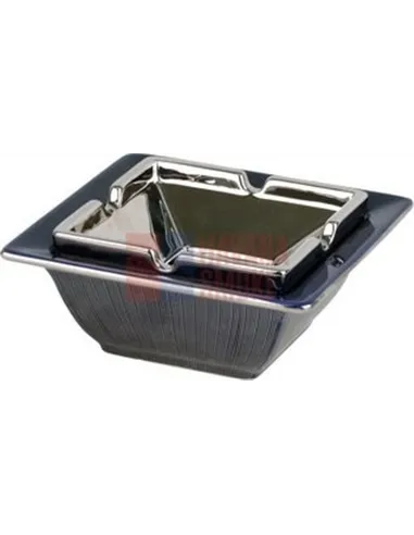 512133 Пепельница настольная керамическая квадратная синий/серебристый декор, 17 см