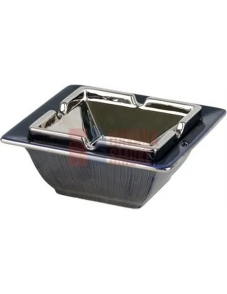 512133 Пепельница настольная керамическая квадратная синий/серебристый декор, 17 см