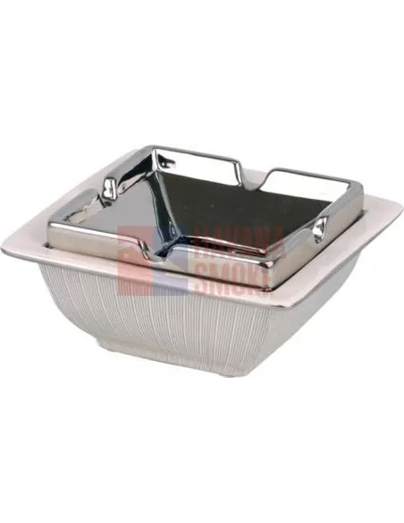 512141 Пепельница настольная керамическая белый/серебристый декор, 12,5 см, высота 5см