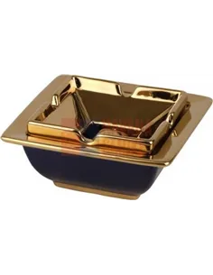 512142 Пепельница настольная керамическая синий/золотистый декор, 12,5 см, высота 5см