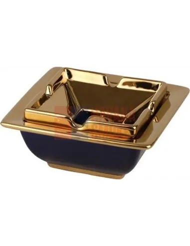 512142 Пепельница настольная керамическая синий/золотистый декор, 12,5 см, высота 5см