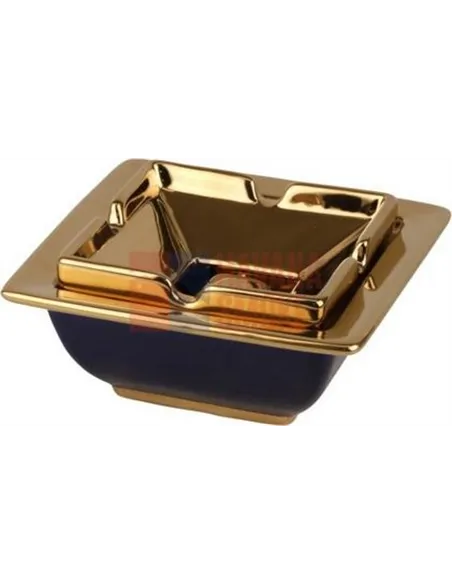 512142 Пепельница настольная керамическая синий/золотистый декор, 12,5 см, высота 5см