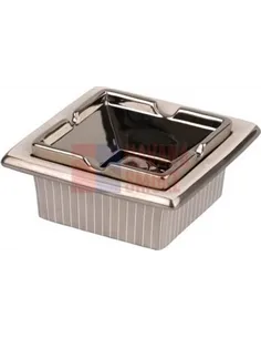 512152 Пепельница настольная керамическая квадратная белый/серебристый декор, 17 см