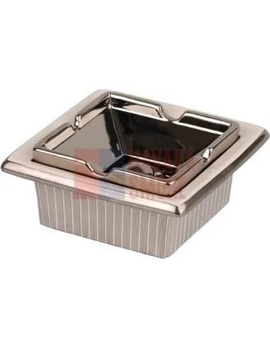 512152 Пепельница настольная керамическая квадратная белый/серебристый декор, 17 см