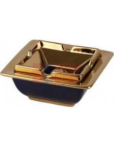 512142 Пепельница настольная керамическая синий/золотистый декор, 12,5 см, высота 5см - купить в интернет-магазине Havana Smoke