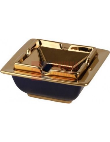 512142 Пепельница настольная керамическая синий/золотистый декор, 12,5 см, высота 5см - купить в интернет-магазине Havana Smoke