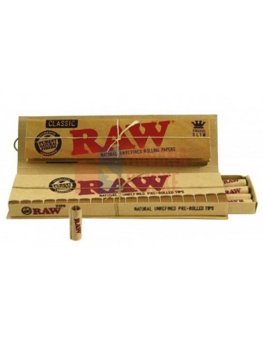 Сигаретная бумага RAW SLIM KS + PREROLLED TIPS CONNOISSEUR (24пач х32лист+30 фильтров)  - купить в интернет-магазине Havana Smoke