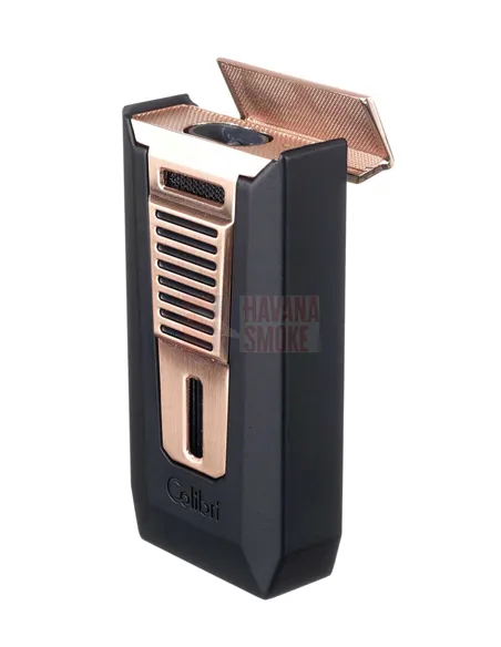 Зажигалка сигарная Colibri Slide (двойное пламя), черная-розовое золото LI850T13