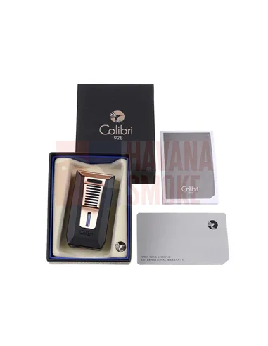 Зажигалка сигарная Colibri Slide (двойное пламя), черная-розовое золото LI850T13