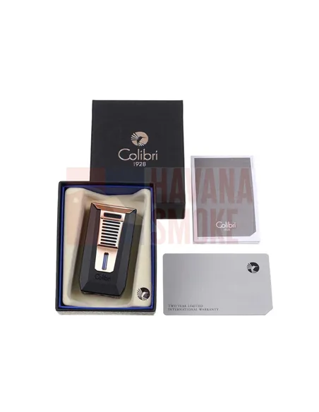 Зажигалка сигарная Colibri Slide (двойное пламя), черная-розовое золото LI850T13