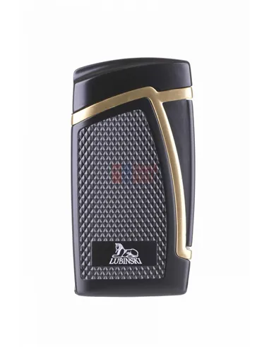 Зажигалка Lubinski "Дрэгон" турбо, двойное пламя, черно-золотая
