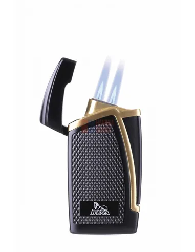 Зажигалка Lubinski "Дрэгон" турбо, двойное пламя, черно-золотая