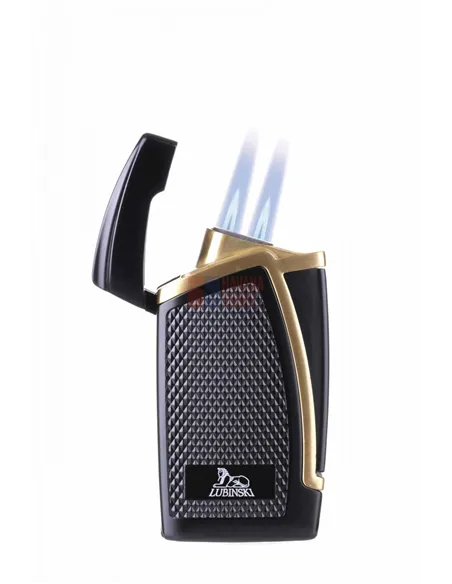 Зажигалка Lubinski "Дрэгон" турбо, двойное пламя, черно-золотая