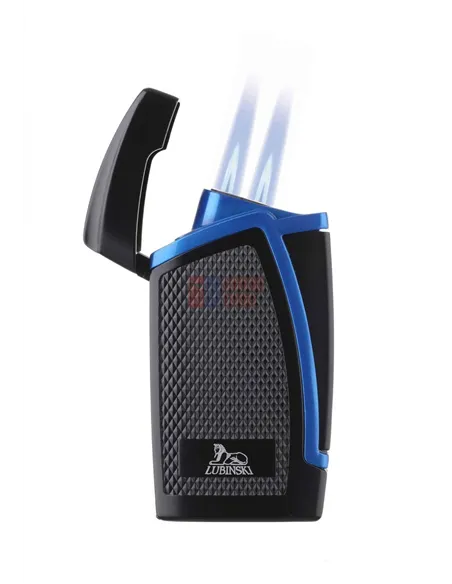 Зажигалка Lubinski "Дрэгон" турбо, двойное пламя, черно-синяя
