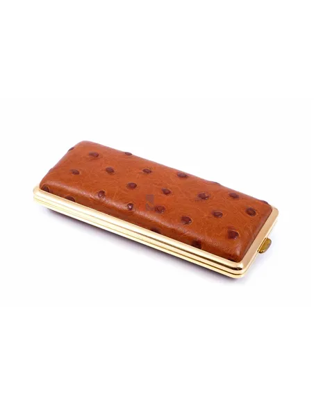 Портсигар Stoll на 14 сигарет, натуральная кожа, Коричневый страус