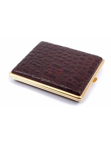 Портсигар Stoll на 26 сигарет, натуральная кожа, Коричневый крокодил