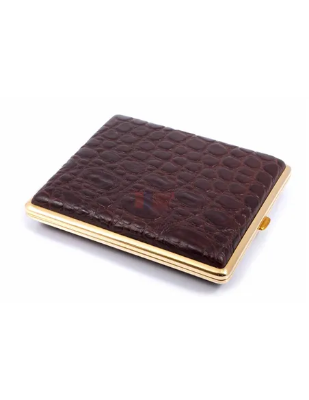 Портсигар Stoll на 26 сигарет, натуральная кожа, Коричневый крокодил