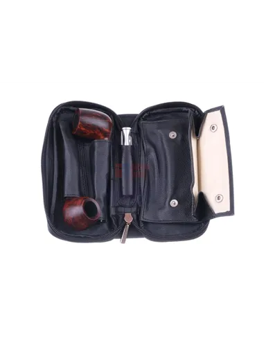 Сумка P&A для 2 трубок и табака, натуральная кожа, подарочная упаковка, черная
