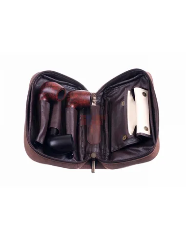 Сумка P&A для 3 трубок и табака, натуральная буйволиная кожа, подарочная упаковка