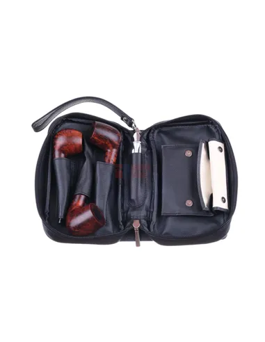 Сумка P&A для 3 трубок и табака, натуральная кожа, подарочная упаковка, черная