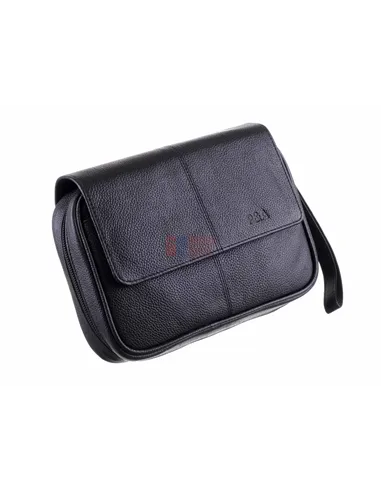 Сумка P&A для 4 трубок и табака, натуральная кожа, подарочная упаковка, черная