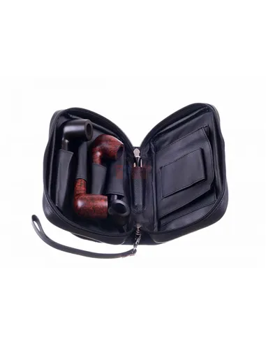 Сумка P&A для 4 трубок и табака, натуральная кожа, подарочная упаковка, черная