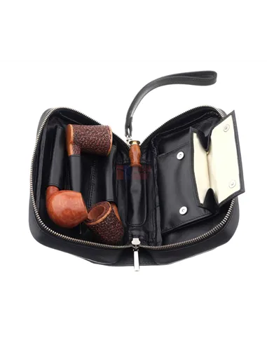 Сумка Ser Jacopo для 3 трубок и табака, натуральная кожа Наппа, подарочная упаковка