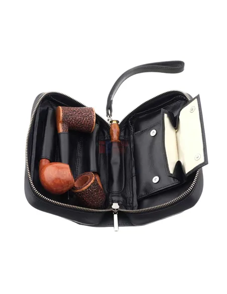 Сумка Ser Jacopo для 3 трубок и табака, натуральная кожа Наппа, подарочная упаковка