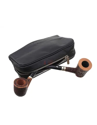 Сумка Ser Jacopo для 2 трубок и табака, натуральная кожа Наппа, подарочная упаковка B06-Black