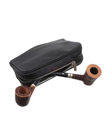 Сумка Ser Jacopo для 2 трубок и табака, натуральная кожа Наппа, подарочная упаковка B06-Black