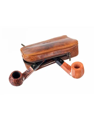 Сумка Ser Jacopo для 2 трубок и табака, натуральная кожа, подарочная упаковка B06-Brown